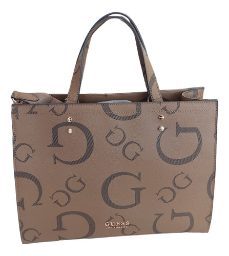 Bolsa Tote Guess Color Cafe Con Logo Visible Estampado