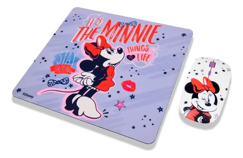 Kit Mouse Inalámbrico + Mouse Pad Diseño Minnie Disney - Ps