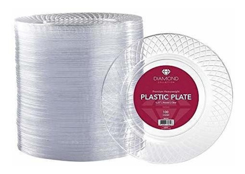 100 Platos De Plástico Transparente - Platos Desechables De 