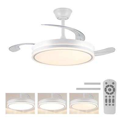 Ventilador de Teto LED Silencioso Nepul Turbo com 3 Pás Retráteis e Controle Remoto Branco 42\