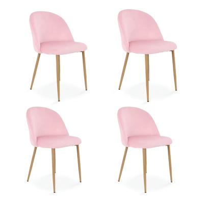 Sillas De Comedor Acolchada Tapizada En Terciopelo Set 4 Pz Estructura De La Silla Madera Asiento Rosa
