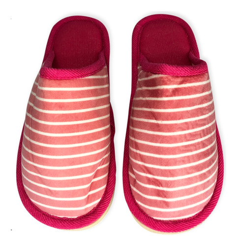 Pantufa Feminina De Listras Chinelo Confortável Aveludado