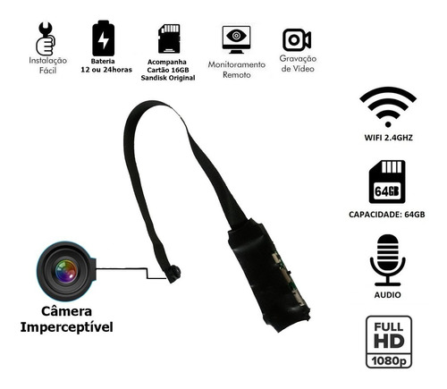 Modulo Câmera Espiã Escondida Ip Wifi + Sd