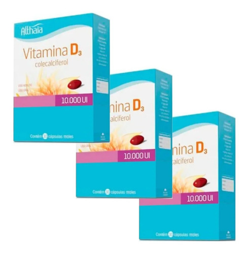 Kit Com 3 Vitamina D3 10.000 Ui Com 30 Cápsulas