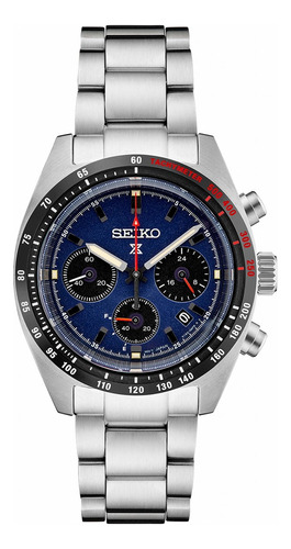Reloj Seiko Prospex Speedtimer Solar Chronograph Ssc815p1 Color De La Malla Plateado Color Del Bisel Negro Color Del Fondo Azul
