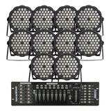 Kit 10 Canhão Refletor Par Led 54 Led 3w Rgbwa + Mesa Dmx Dj