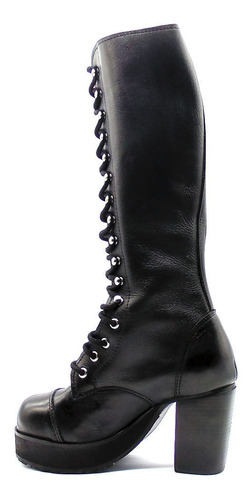 Coturno Vilela Boots Cano Alto Com Salto - Preto