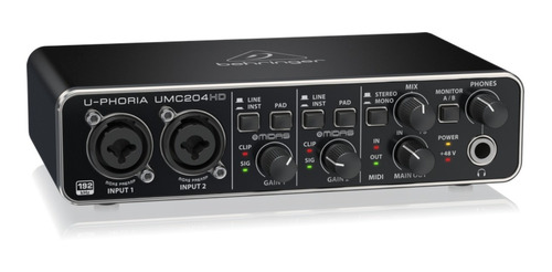 Placa De Audio Interface Behringer Usb Umc204 Hd 2x4