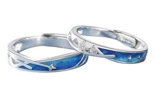 Anillos Ajustables Plata S925  Lluvia De Estrellas Pareja