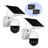 Kit 2 Câmera Solar Q2 Wi-fi Ip66 Full Hd + 2 Cartões 64gb
