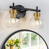 Toulmj Lamparas De Bano De Oro Negro, 2 Luces Modernas De To