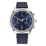 Reloj Tommy Hilfiger Th 1791728 Carcasa Acero 50m Wr Cuero Color De La Malla Azul Color Del Bisel Plata Color Del Fondo Azul