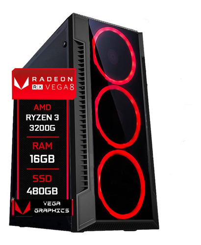 Pc Gamer Fácil Amd Ryzen 3 3200g Vega 8 16gb Ssd 480gb