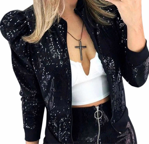 Bomber Casaco Jaqueta Blusa Brilho Paetês Roupas Femininas