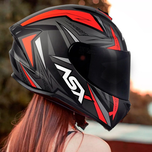 Capacete Masculino Asx  Draken Vector Preto Vermelho