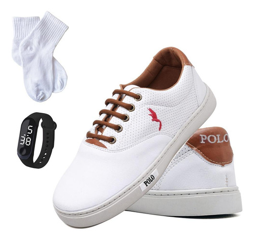 Combo Tenis Infantil Casual Polo Cano Baixo + Meia + Relogio