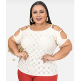 Blusinha Plus Size Manga Curta Argolas Blusa Lessi