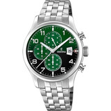 Reloj Festina Hombre F20374.7 Timeless Chrono Wr100m Color De La Malla Plateado Color Del Bisel Plateado Color Del Fondo Verde