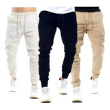 Kit 3 Calça Jeans Sarja Masculina Jogger Punho Rasgada Slim