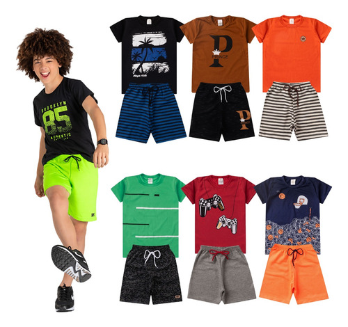 Kit Lote 6 Conjuntos Roupa Infantil Menino Masculino Atacado Barato Verão 1 Ao 8