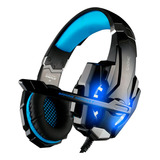 Auricular Gamer Luces Microfono Profesional Pc Celular Ps4 Color Negro/azul