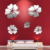 5 Pegatinas De Pared Acrílicas Con Flores Plateadas, Espejo 