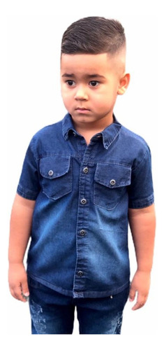 Conjunto Infantil Masculino Camisa Jeans Manga Curta E Calça