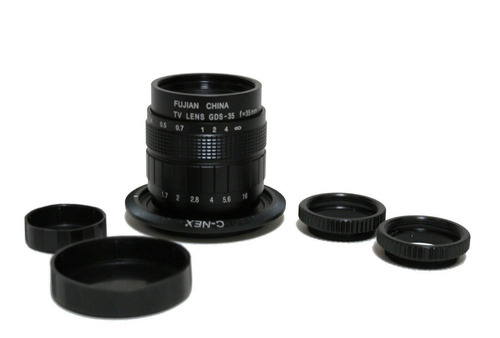 Lente Cctv 35mm F 1.7 + Anel C-mount + Anel C-s P/ Sony Nex 
