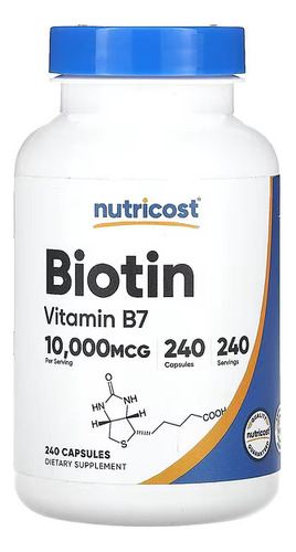 Biotina (vitamina B7) 10.000mcg 240 Cápsulas - Nutricost