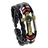 Pulsera Brazalete Manilla Cuero Pu Jesús Cruz Hombre Mujer