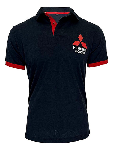 Camiseta Polo Preta Mitsubishi 100% Algodão