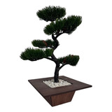 Bonsai Artificial Folhas  Verdes Vaso Madeira Jardim Japones