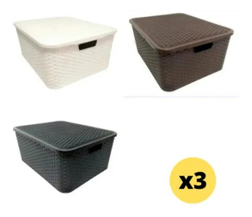  Canasto Caja Organizador Rattan N4 45x36x19cm Pvc X3