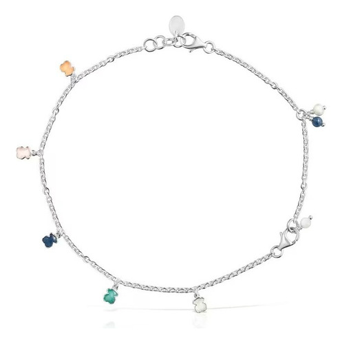 Pulsera/tobillera Mini Color De Plata 925 Con Gemas Y Perla