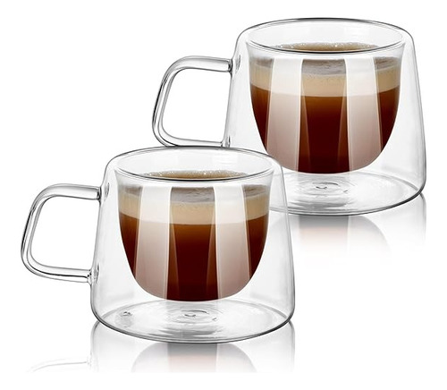 2 Tazas Café Doble Pared Borosilicato 200ml  Pocillo Termico