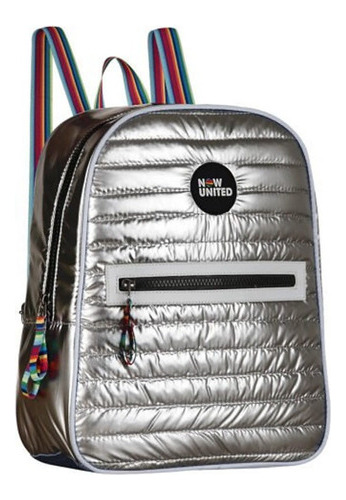 Mochila Bolsa Feminina Now United Nylon Matelassê Prata 3267