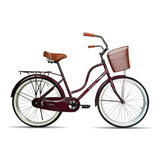 Bicicleta Urbana Femenina Black Panther Urbana Santorini  2021 R24 1v Freno Contrapedal Color Rojo Vino Con Pie De Apoyo