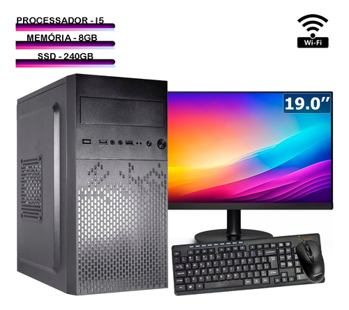 Cpu Completa Intel C/ Monitor + Kit Teclado I5 8gb Ssd 240gb