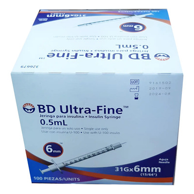 Jeringa Insulina 0.5ml 31g X 6 Mm Bd Ultrafine C\u002F100 Pz | Envío gratis