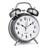 Reloj Despertador Analógico Con Campana Doble, Color Platead
