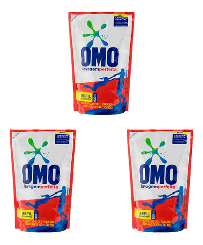 Kit 3 Und Detergente Líquido Omo Lavagem Perfeita 900ml