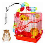 Gaiola Hamster Com Casa Grande 3 Andares Tubo + Brinde