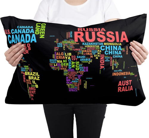 Cojin Almohada Mapa Mundial Letras Poliester Calidad Hogar