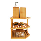 Estante Organizador Esquinero De Baño De Bambu 3 Estantes  