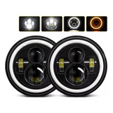 Par De 7 Faros Led H4 Drl Angel Eyes Wrangler Jeep Vocho