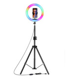 Tripode 2.10mts Con Aro De Luz 30cm Rgb Soporte Celular