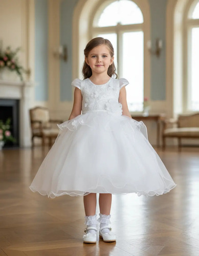 Vestido Bautizo Niña + Kit De Vela + Zapatos + Calcetas Nefe