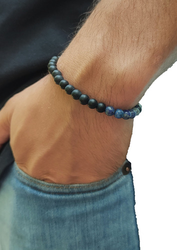 Pulsera Hombre Vitalidad Piedra Onix Negro Y Lapislázuli