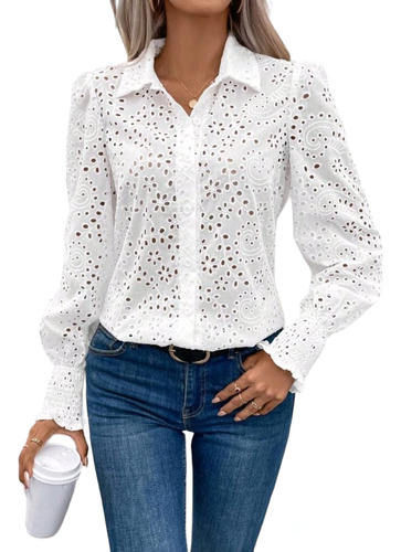 Camisa Blanca Broderie Mangas Obispo Importada Divina