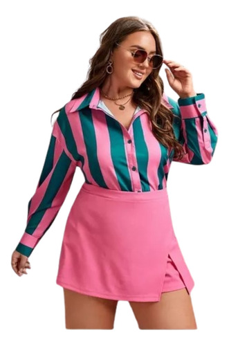 Conjunto Plussize Saia E Camisa Elegante Social Colorido